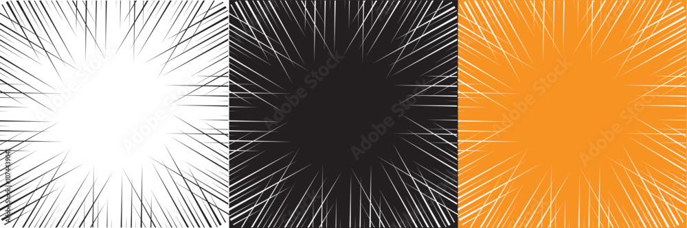 Fototapeta premium Manga or anime speed lines, zoom and motion effects. Comics radial light flash and fast movement vector. isolated on white and black background. vector illustration. EPS 10