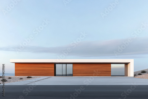 Modern architectural design of a minimalist house by the coast during daylight