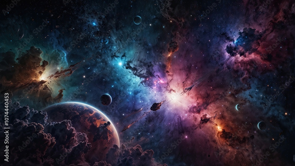 Stunning High-Resolution Outer Space Image: Vibrant Nebula, Twinkling Stars, Distant Galaxies, and Cosmic Beauty in Shades of Purple, Blue, and Pink Stunning High-Resolution Outer Space Image: Vibrant Nebula, Twinkling Stars, Distant Galaxies, and Cosmic Beauty in Shades of Purple, Blue, and Pink