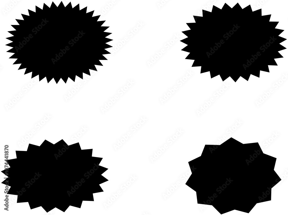Set of starburst, sunburst badges. Design elements - best for sale sticker, price tag, quality mark. Flat vector illustration isolated on white background. Set of starburst, sunburst badges. Design elements - best for sale sticker, price tag, quality mark. Flat vector illustration isolated on white background.