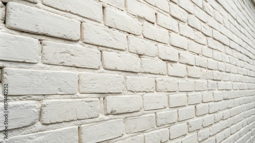 A crisp white brick wall with a slight perspective, revealing the subtle texture and patterns of each individual brick.