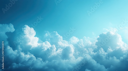 Background of bright blue sky with fluffy white clouds, looks calm and vast.