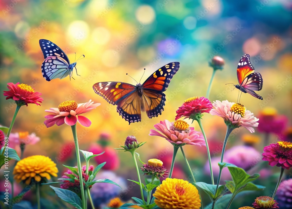 Beautiful Tilt-Shift Photography of a Floral and Butterfly Pattern, Combining Nature's Colors with an Artistic Touch for a Captivating Visual Experience Beautiful Tilt-Shift Photography of a Floral and Butterfly Pattern, Combining Nature's Colors with an Artistic Touch for a Captivating Visual Experience