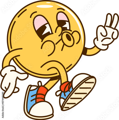 Cartoon groovy math geometric sphere figure character. Isolated vector cheerful, yellow spherical shape personage with friendly eyes and a smiling face, educate children in a fun and approachable way