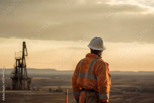 industry. oil field. worker in safety clothing in an oil field.