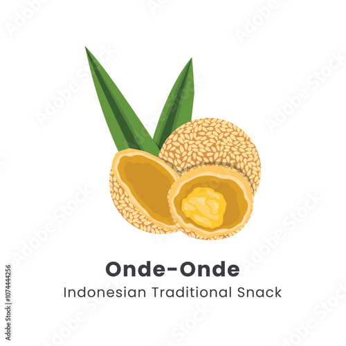 Hand Drawn Vector illustration Indonesian Traditional Cakes Onde-onde or Sesame Seed Ball