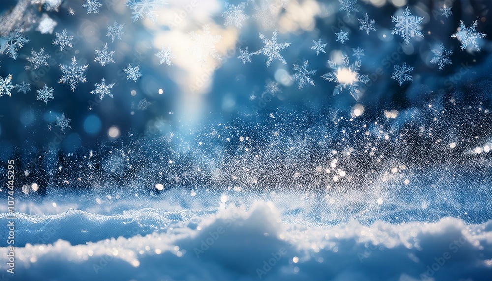 A tranquil winter scene with falling snowflakes that sparkle like tiny diamonds A tranquil winter scene with falling snowflakes that sparkle like tiny diamonds