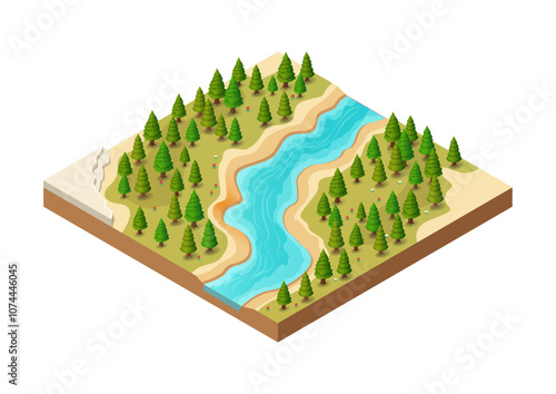 Beautiful isometric natural river