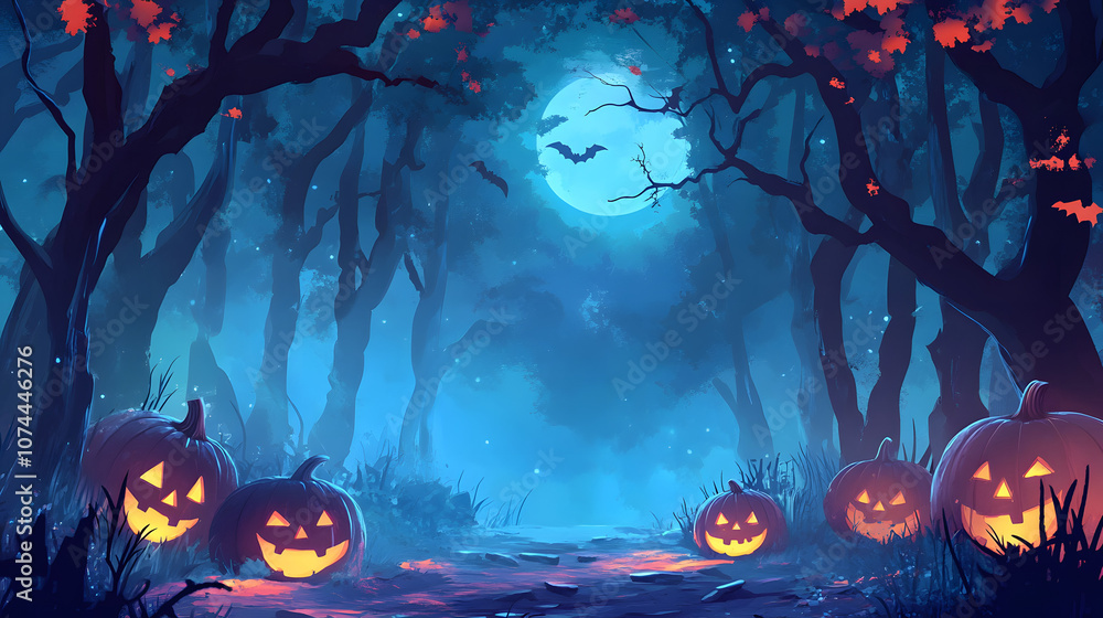 Spooky Forest Cartoon Halloween illustration Spooky Forest Cartoon Halloween illustration
