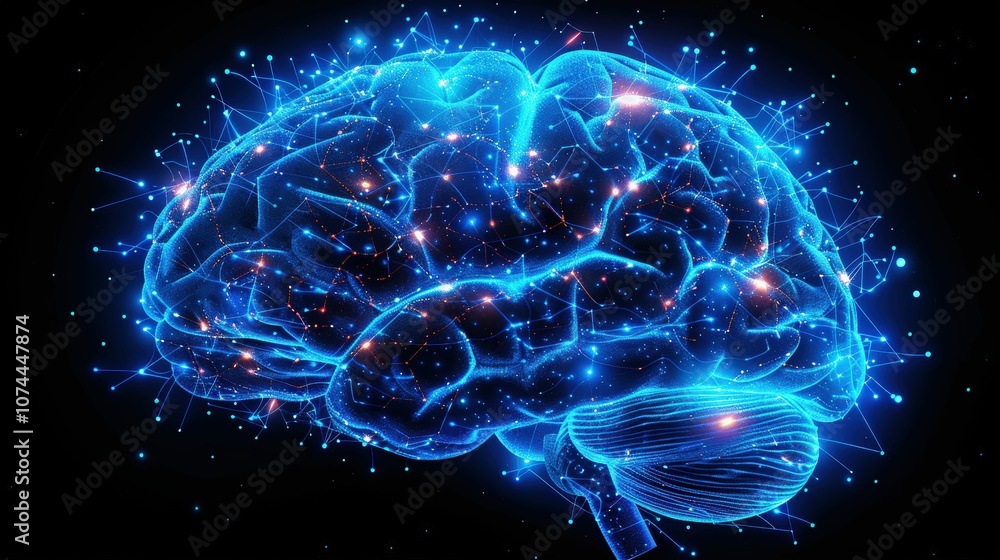Futuristic Digital Representation of a Human Brain Surrounded by a Network of Glowing Connections, Symbols of Intelligence, Technology, and Innovation Futuristic Digital Representation of a Human Brain Surrounded by a Network of Glowing Connections, Symbols of Intelligence, Technology, and Innovation