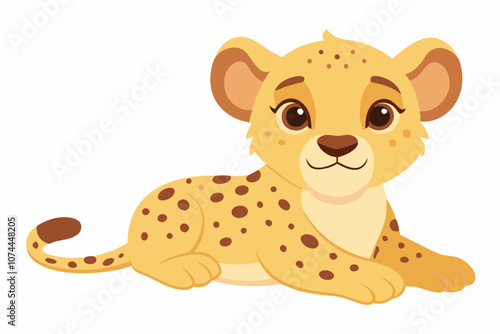 Sweet cartoon cheetah cub lying down.