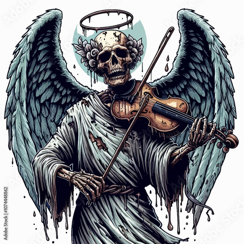 ANGEL SMILE SKULL FACE PLAY MUSIC VIOLIN