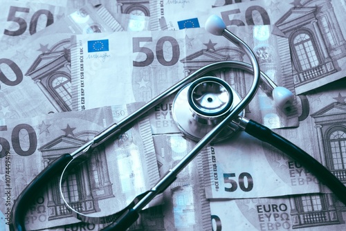Fotografia cost of health care: stethoscope on euro money