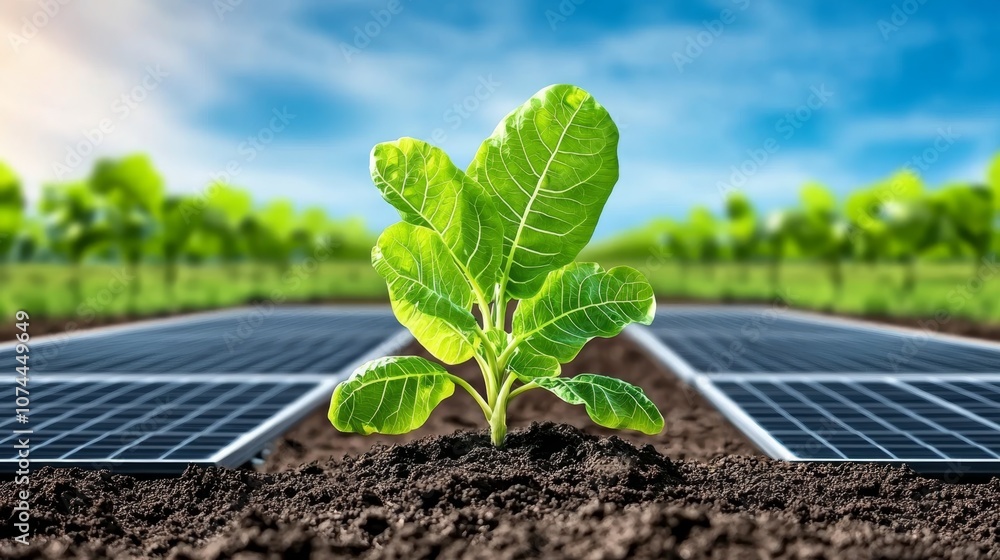 Fototapeta premium Eco-Friendly Greenhouse with Zero-Emission Goals, Sustainable Agriculture Concept in Background