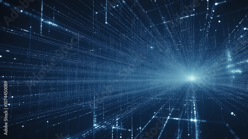 Wallpaper Mural Futuristic Digital Grid with Blue Lights and Depth Perspective Torontodigital.ca