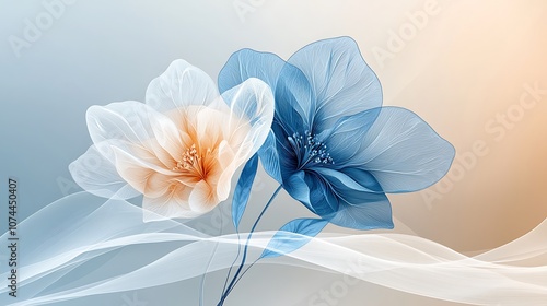 Set of floral art posters featuring intricate blue and white flowers created using generative AI technology, showcasing a unique and mesmerizing concept art.