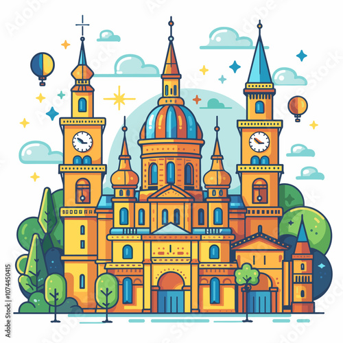 Church of St. Nicholas in the center of the city. Vector illustration.