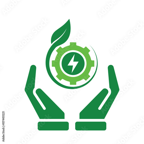 Ecology icon. save renewable energy in hand, environmental protection, earth, leaves, recycling, green energy, green icon. simple design style. energy, resources