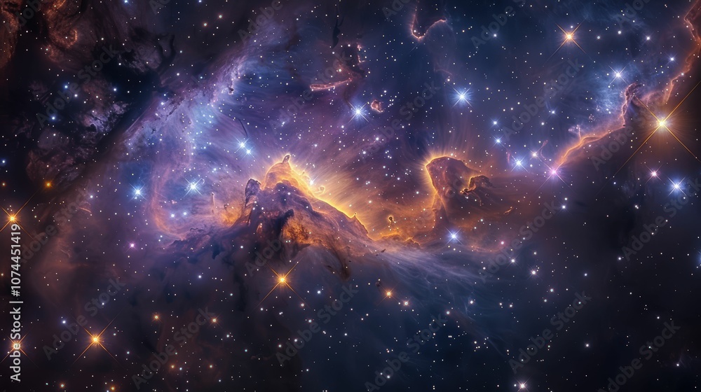 Obraz premium Captivating Cosmic Nebula in Deep Space: A Stunning Display of Interstellar Clouds, Bright Stars, and Ethereal Glow of the Universe Captured in High Detail