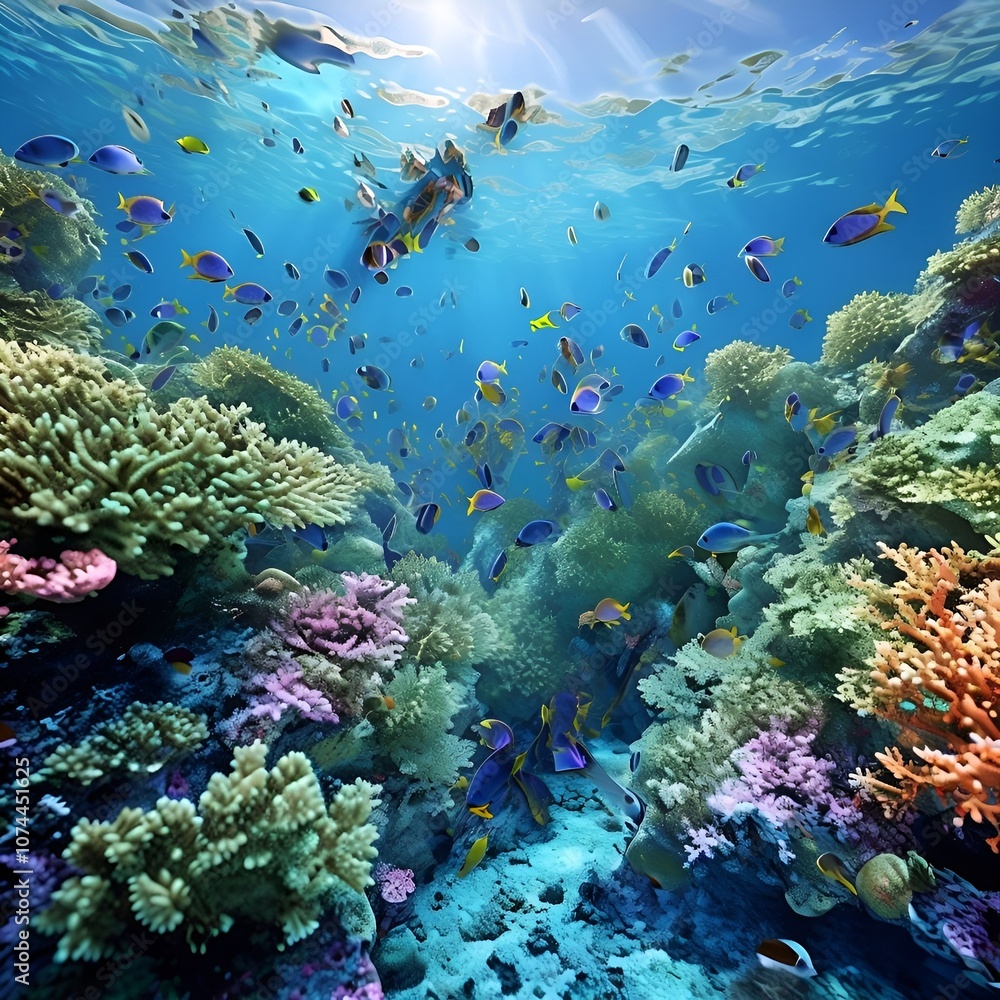 Obraz premium Beautiful view of sea corals and underwater world and beautiful fishes.