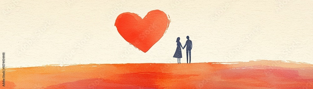 A whimsical watercolor illustration of a couple holding hands beneath a large, red heart, symbolizing love and connection. A whimsical watercolor illustration of a couple holding hands beneath a large, red heart, symbolizing love and connection.