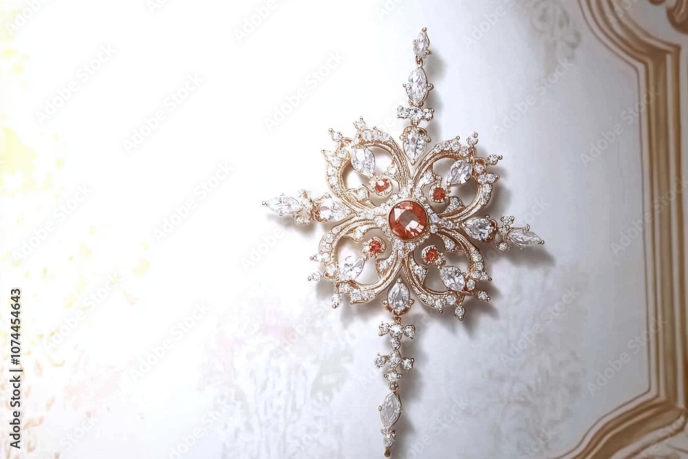 Fototapeta premium Elegant floral diamond brooch design for luxury fashion and jewelry inspiration
