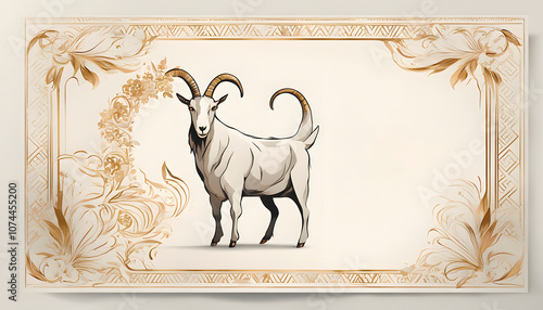 Gold Ram Skull on gray background