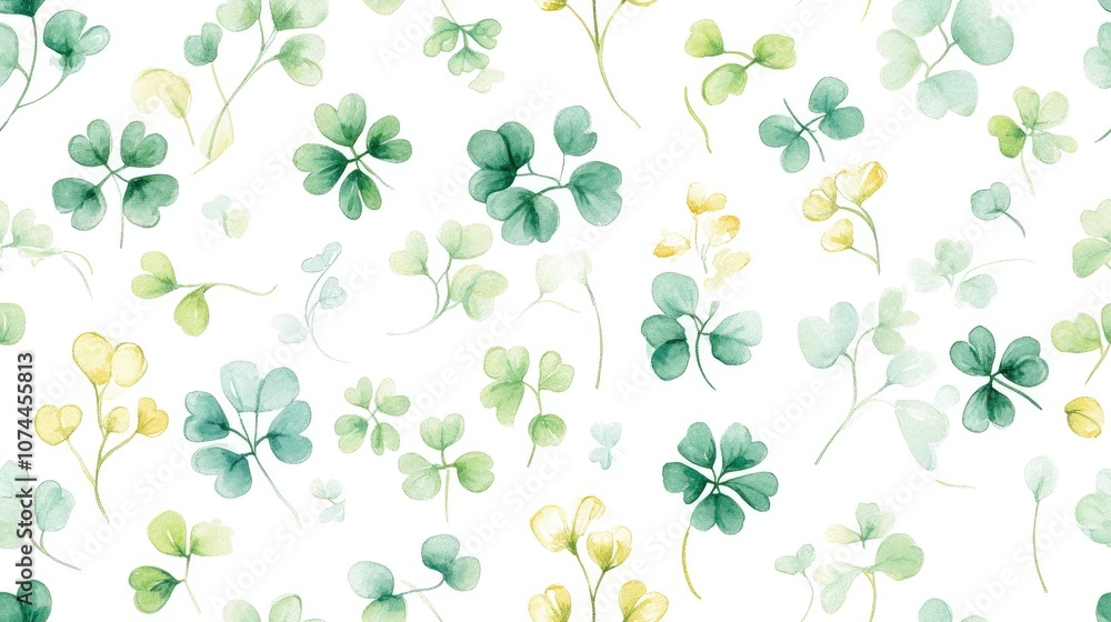 Watercolor illustration of green clover leaves on a white background. Watercolor illustration of green clover leaves on a white background.