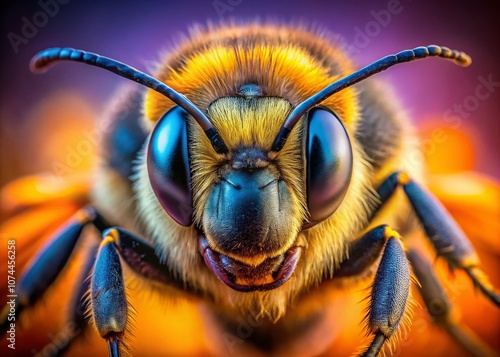 Captivating Macro Shot of a Bee's Face Highlighting Intricate Anatomy and Natural Beauty, Emphasizing Its Role as an Essential Pollinator in the Ecosystem