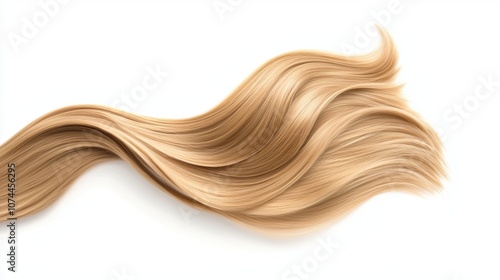 A long, curly blonde hair is shown on a white background