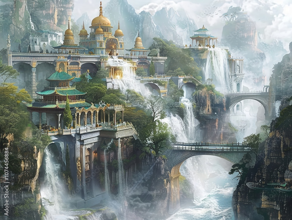 A series of water temples along a mighty river each dedicated to a different aspect of waters form and essence A series of water temples along a mighty river each dedicated to a different aspect of waters form and essence