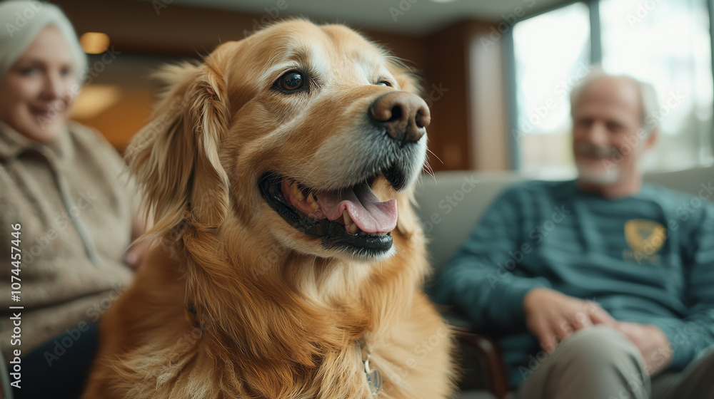Golden retriever therapy dog brings joy to elderly patients in cozy setting, enhancing emotional well being and companionship Golden retriever therapy dog brings joy to elderly patients in cozy setting, enhancing emotional well being and companionship