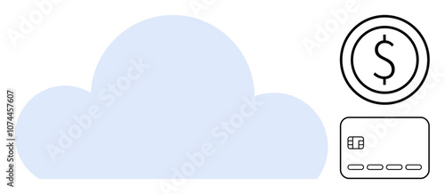Cloud image with credit card and dollar sign. Ideal for finance, banking, cloud computing, online payments, technology, digital transactions, fintech. Line metaphor