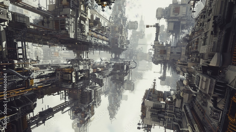 A vast mechanical city that reconfigures itself based on the time of day A vast mechanical city that reconfigures itself based on the time of day