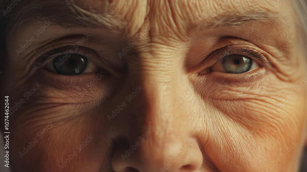 Portrait of an Elderly Woman with Gentle Expression, Highlighting Wrinkles and Life's Stories in Her Eyes Portrait of an Elderly Woman with Gentle Expression, Highlighting Wrinkles and Life's Stories in Her Eyes