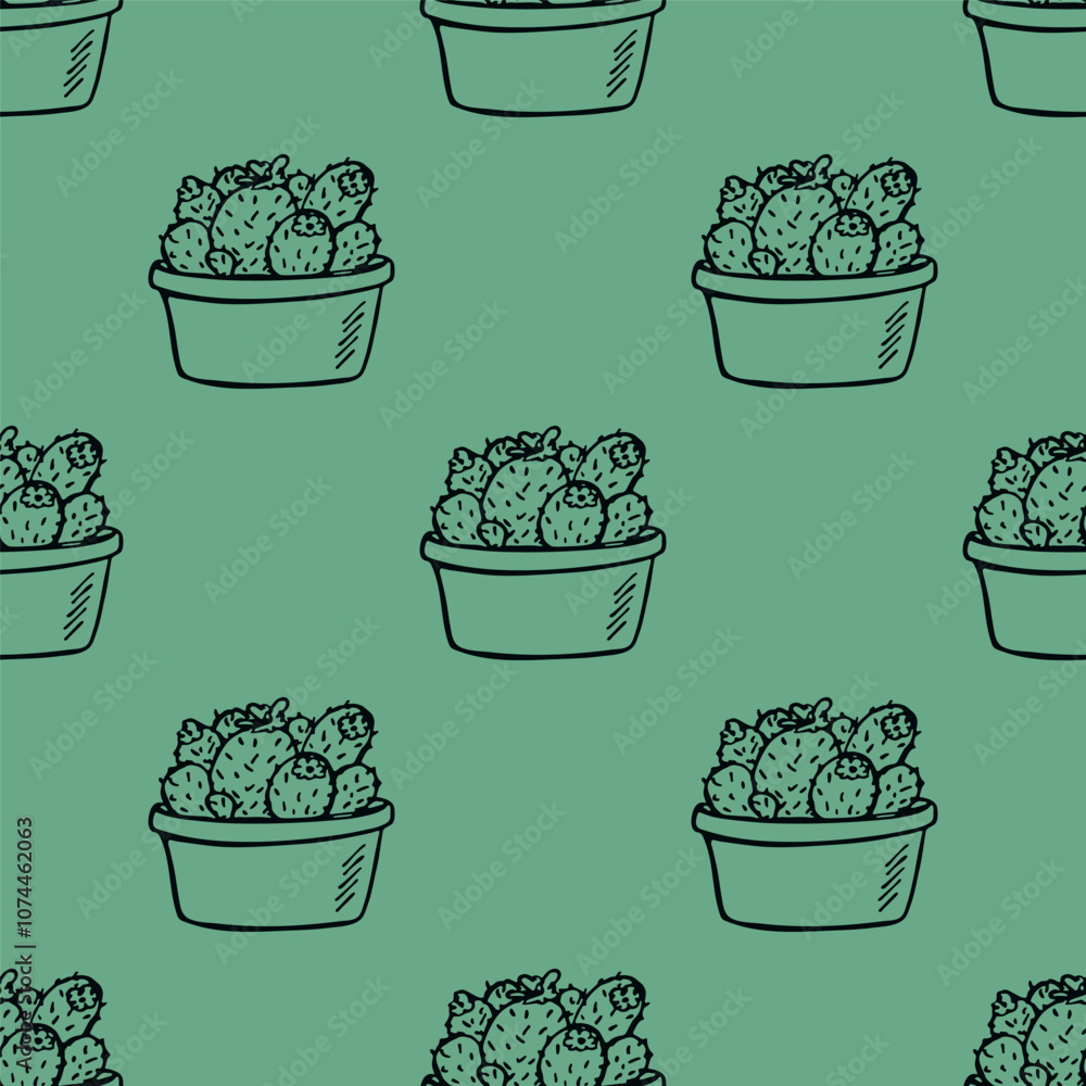 Obraz premium Seamless pattern with cactus doodle for decorative print, wrapping paper, greeting cards and fabric