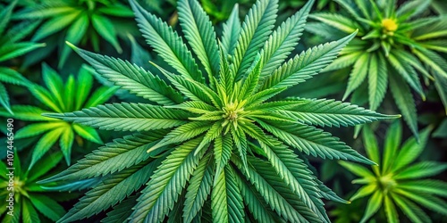 Close-Up Drone Photography of Lush Green Marijuana Plants Capturing the Intricate Details of Cannabis Leaves and Buds in a Natural Setting for Educational and Informational Use