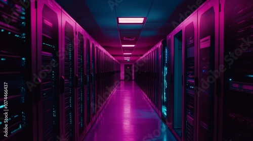 Server Room with Neon Lights