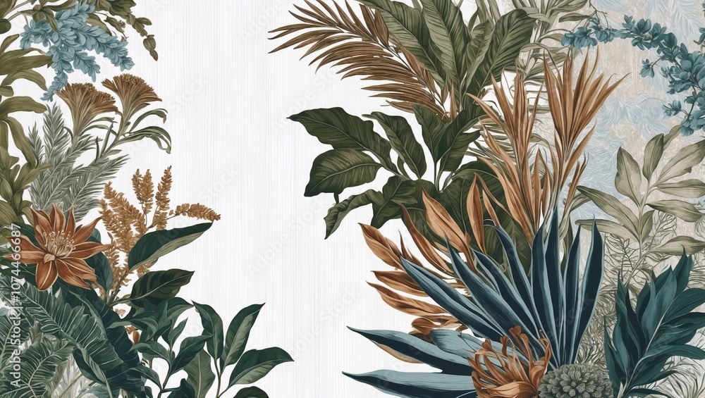 Fototapeta premium Antique Botanical Art Featuring Detailed Plant Life and Vintage Flower Illustrations