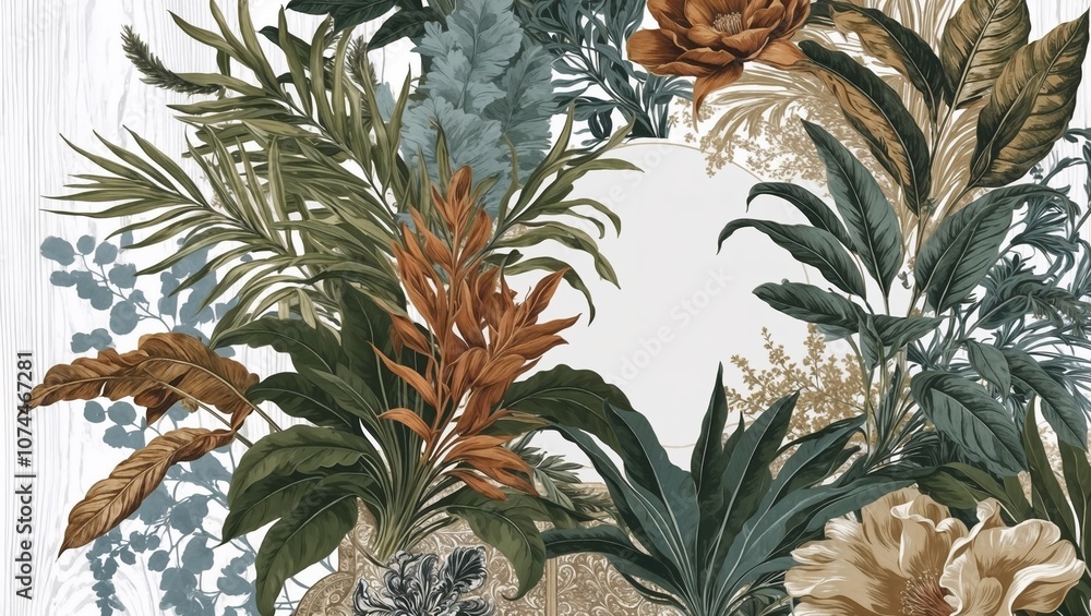 Fototapeta premium Beautifully Detailed Botanical Illustration in Vintage Style with Exquisite Flower Drawings