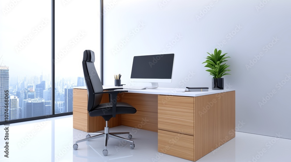 Modern Office Desk City View Workspace Computer Chair Modern Office Desk City View Workspace Computer Chair