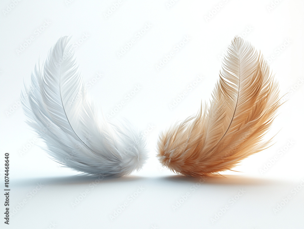White and Ginger Feather on a White Background White and Ginger Feather on a White Background