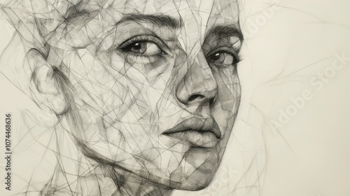 Wallpaper Mural A Detailed Pencil Drawing of a Woman's Face with Abstract Lines Torontodigital.ca
