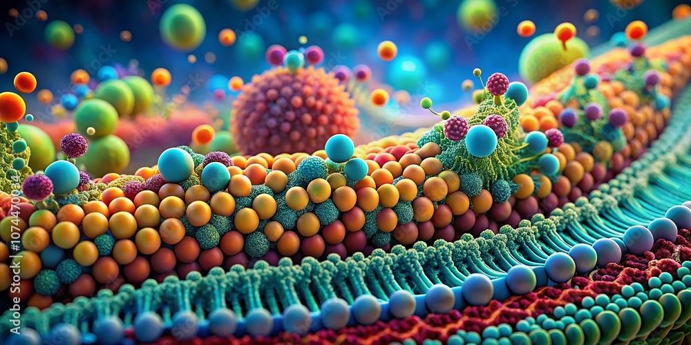 Close-Up View of Phospholipid Bilayer in Cell Membrane Illustrating Molecular Structure and Functionality in Cellular Biology and Biochemistry Close-Up View of Phospholipid Bilayer in Cell Membrane Illustrating Molecular Structure and Functionality in Cellular Biology and Biochemistry