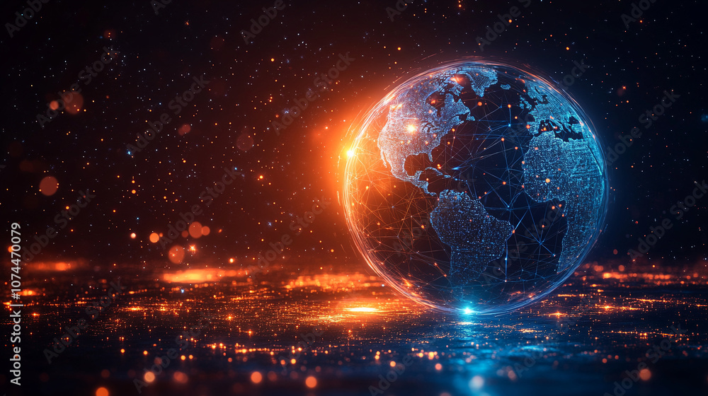 Glowing Neon Earth Sphere industrial background Glowing Neon Earth Sphere industrial background