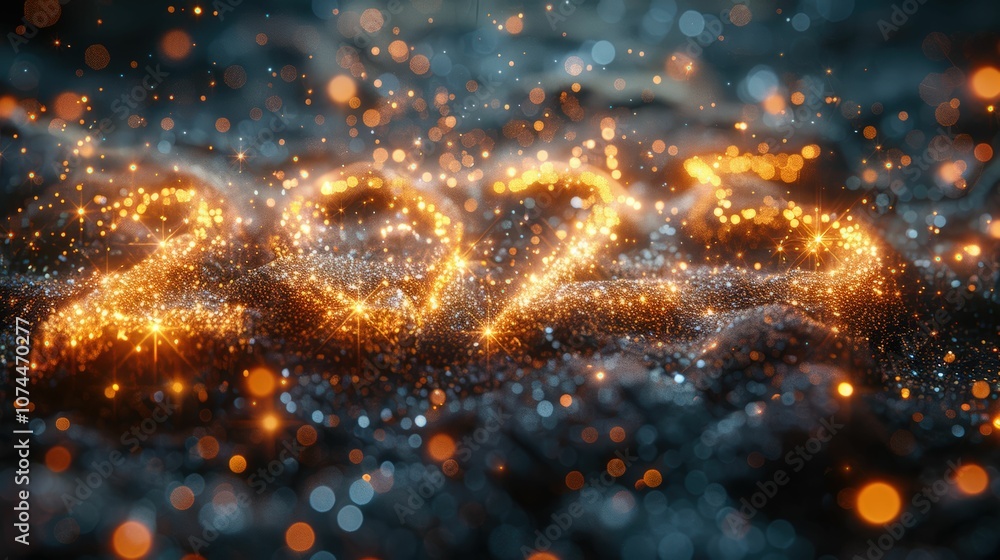 Shimmering 2025 New Year Celebration with Glowing Lights, Bokeh Effect, and Sparkling Particles on a Dark Background for Festive Themes Shimmering 2025 New Year Celebration with Glowing Lights, Bokeh Effect, and Sparkling Particles on a Dark Background for Festive Themes