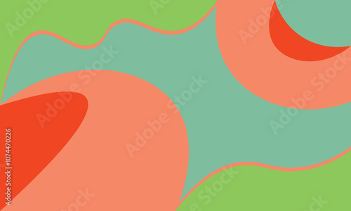 Peach, orange, green and blue colored illustration with interesting composition, ideal for graphic design and branding