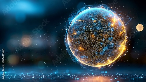 A visually striking image of a three dimensional dotted sphere constructed entirely of interconnected particles