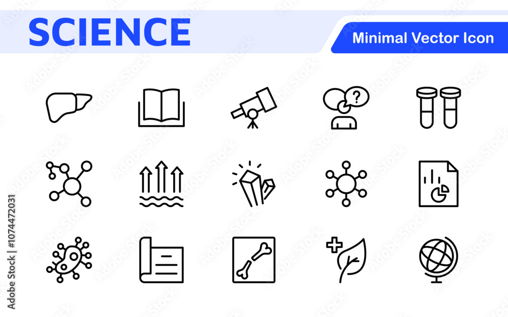 Science Icon Set. Iconl for Chemistry, Biology, Physics, Astronomy, Lab Projects, Research, Academic, Scientific Research, Laboratory Work, Academic Studies, Experiments, and STEM Education Science Icon Set. Iconl for Chemistry, Biology, Physics, Astronomy, Lab Projects, Research, Academic, Scientific Research, Laboratory Work, Academic Studies, Experiments, and STEM Education