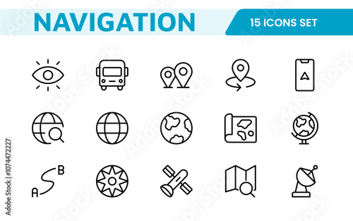 Maps Icon Set. Versatile and visually appealing icons for navigation, location services, and travel apps, designed to enhance user experience and make exploring the world more intuitive and enjoyable.